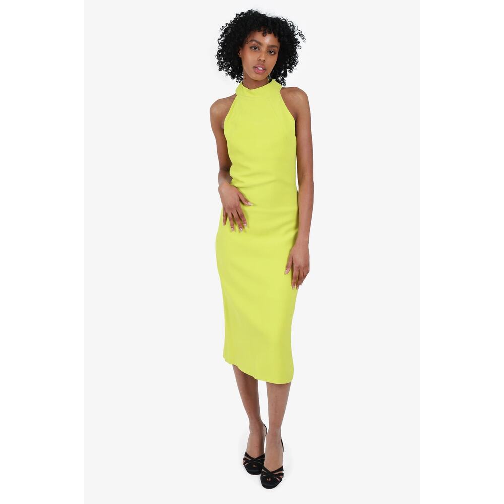 Brandon Maxwell Lime Green Halter Midi Dress Bodycon Statement Size 2